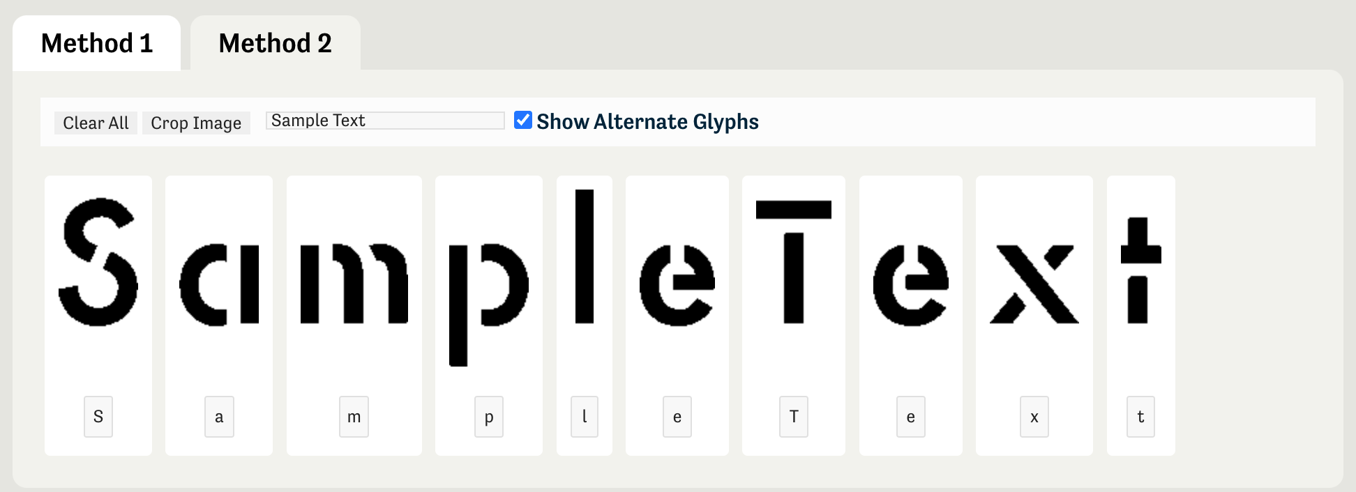 Screenshot of Matcherator’s Method 2 automatic glyph recognition mode.